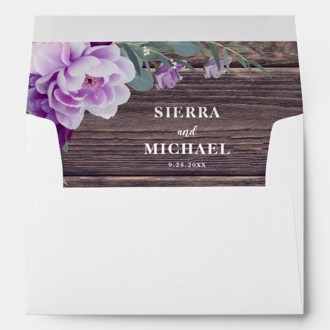 Rustic Purple & Silver Floral Wedding Invitation Envelope (Back (Bottom))