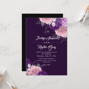 Rustic Purple & Silver Rose Floral Wedding Invitation