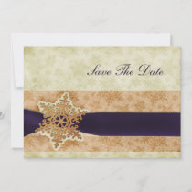 rustic purple snowflake save the date announcement