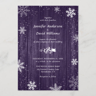 Rustic Purple Snowflake Winter Wedding Invitations