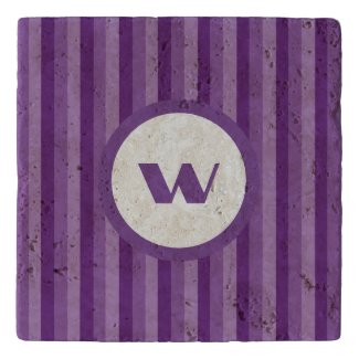 Rustic Purple Striped Stone Trivet with Monogram