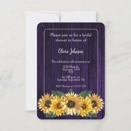 Rustic Purple Sunflower Bridal Shower Invitation