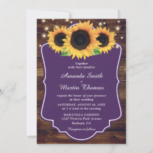 Rustic Purple Sunflower Greenery Wedding Invitation