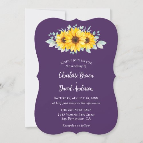 Rustic Purple Sunflower Greenery Wedding Invitation