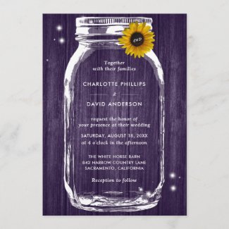 Rustic Purple Sunflower Mason Jar Wedding Invitation