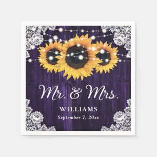 Rustic Purple Sunflower Mr and Mrs Wedding Napkins