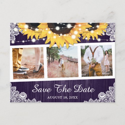 Rustic Purple Sunflower Photo Save The Date Announcement Postcard