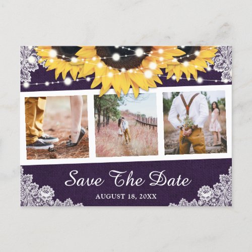 Rustic Purple Sunflower Photo Save The Date Announcement Postcard