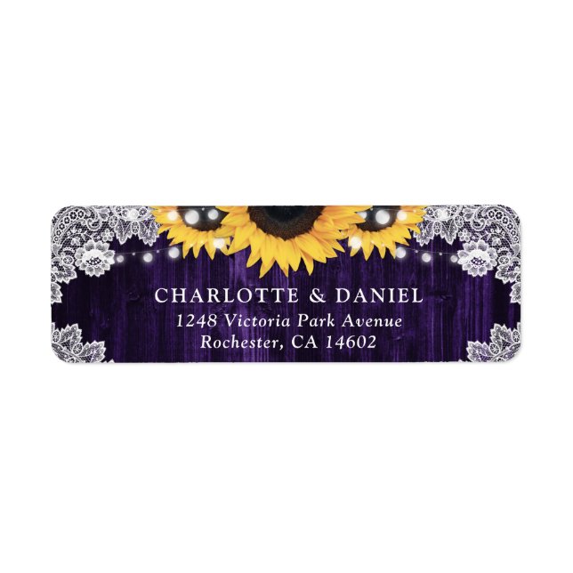 Rustic Purple Sunflower Return Address Labels (Front)