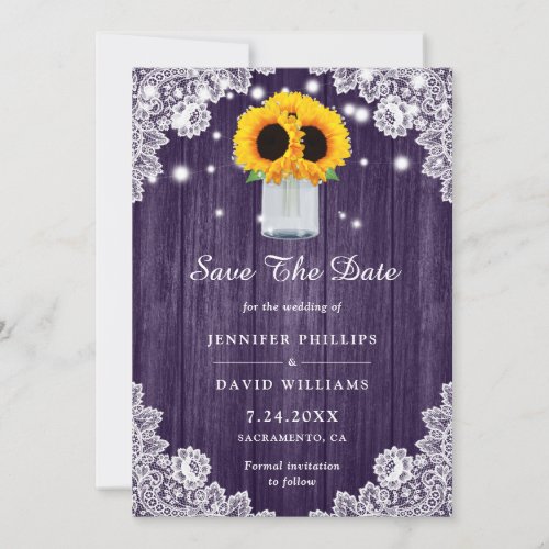 Rustic Purple Sunflower Save The Date Cards