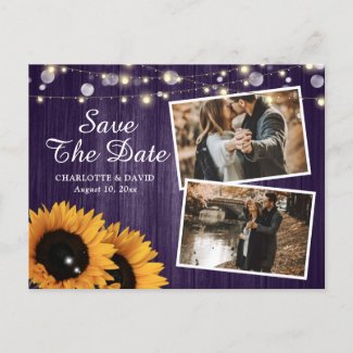 Rustic Purple Sunflower Save The Date Photo