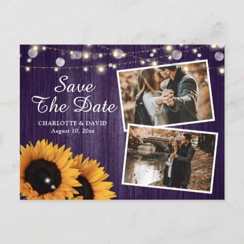 Rustic Purple Sunflower Save The Date Photo Announcement Postcard