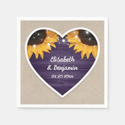 Rustic Purple Sunflower Wedding Napkins