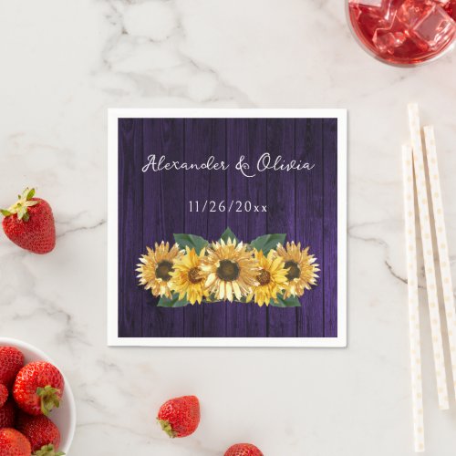 Rustic Purple Sunflower Wedding Napkins