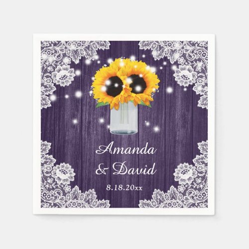 Rustic Purple Sunflower Wedding Paper Napkins