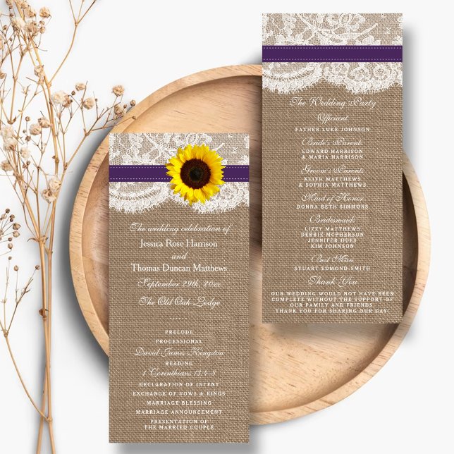 Rustic Purple Sunflower Wedding Program (Creator Uploaded)