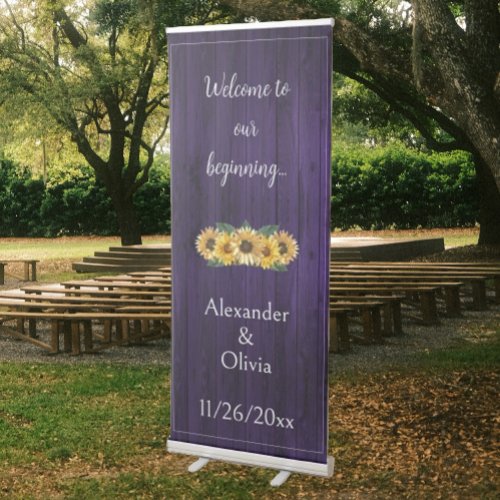 Rustic Purple Sunflower Wedding Retractable Banner