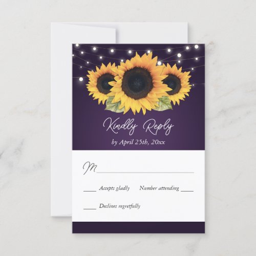 Rustic Purple Sunflower Wedding RSVP Card