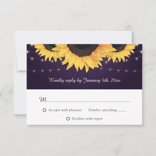 Rustic Purple Sunflower Wedding RSVP Card (Front)