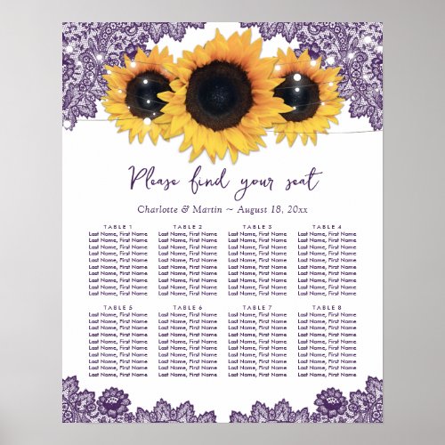 Rustic Purple Sunflower Wedding Seating Chart 8