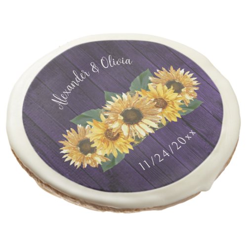 Rustic Purple Sunflower Wedding Sugar Cookie