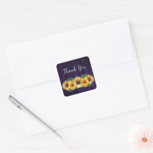 Rustic Purple Sunflower Wedding Thank You Square Sticker