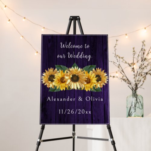 Rustic Purple Sunflower Wedding Welcome Sign