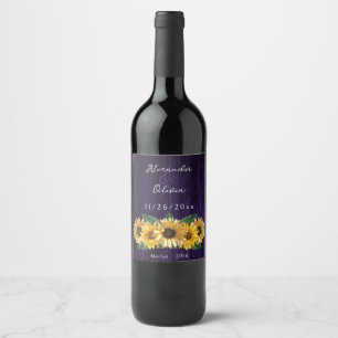 Rustic Purple Sunflower Wedding Wine Label