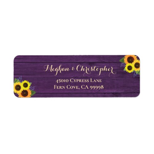 Rustic Purple Sunflowers Wedding Return Address Label