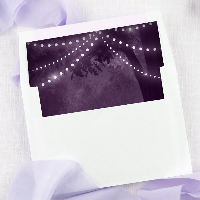Rustic Purple Tree Lights Carved Initial Wedding Envelope Liner (Creator Uploaded)