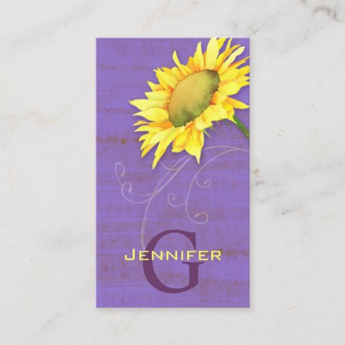 Rustic Purple Vintage Look Sunflower Business Card