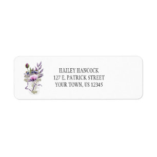 Rustic Purple Violet Watercolor Floral Mason Jar Label