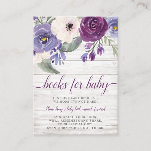 Rustic Purple Watercolor Floral Baby Book Request Enclosure Card