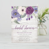 Rustic Purple Watercolor Floral Bridal Shower Invitation (Standing Front)