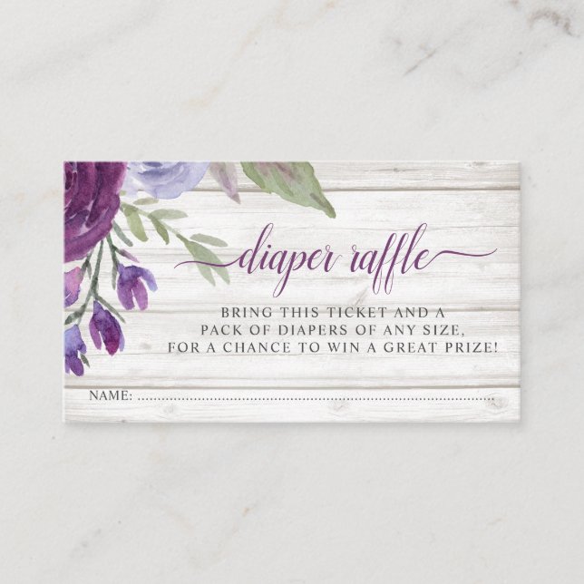Rustic Purple Watercolor Floral Diaper Raffle Enclosure Card (Front)