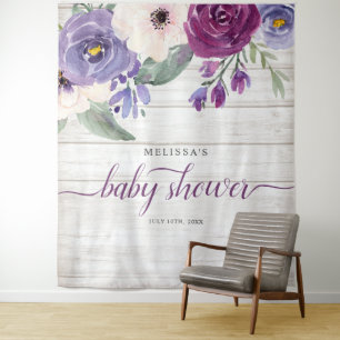 Rustic Purple Watercolor Floral Girl Baby Shower Tapestry