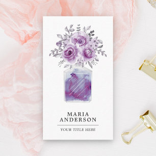 Rustic Purple Watercolor Floral Perfume Bottle Business Card
