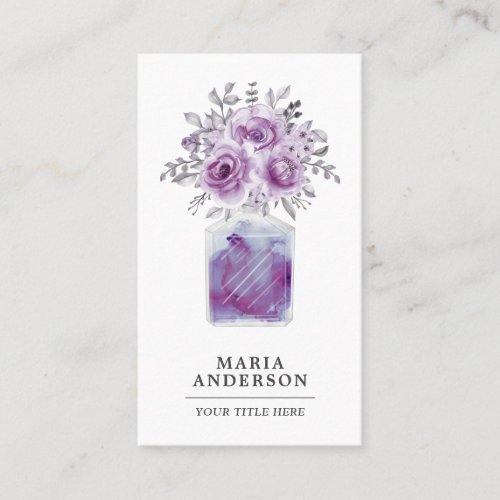 Rustic Purple Watercolor Floral Perfume Bottle Business Card