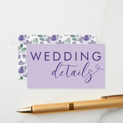 Rustic Purple Watercolor Floral Wedding Details  Enclosure Card