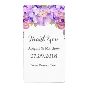 Rustic Purple Watercolor Floral Wedding Labels