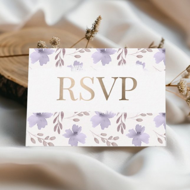 Rustic Purple Watercolor Floral Wedding RSVP Card (Creator Uploaded)