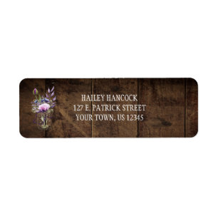 Rustic Purple Watercolor Mason Jar Barn Wood Label