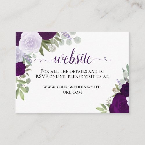 Rustic Purple Watercolor Roses Wedding Website Enclosure Card