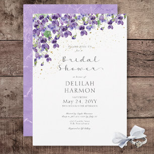 Rustic Purple Watercolor Violets Bridal Shower Invitation
