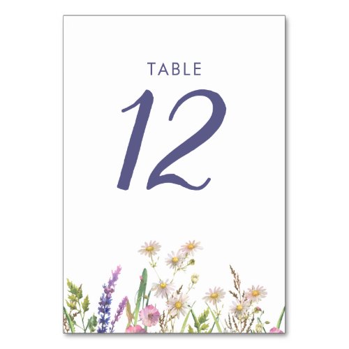 Rustic Purple Watercolor Wildflower Wedding Table Number