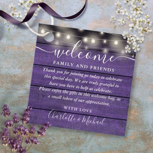 Rustic Purple Wedding Welcome Gift Basket Bag Favor Tags