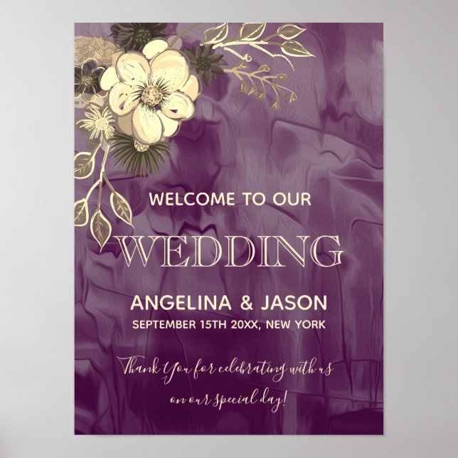 Rustic Purple Welcome Wedding Poster (Front)