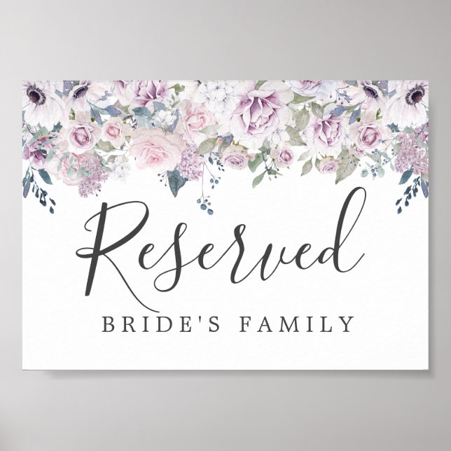 Rustic Purple White Floral Wedding Reserved Sign (Front)