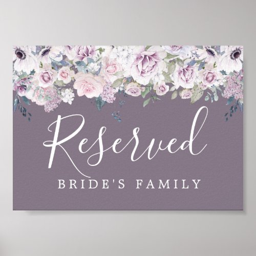 Rustic Purple White Floral Wedding Reserved Sign