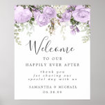 Rustic Purple White Floral Wedding Welcome Sign at Zazzle